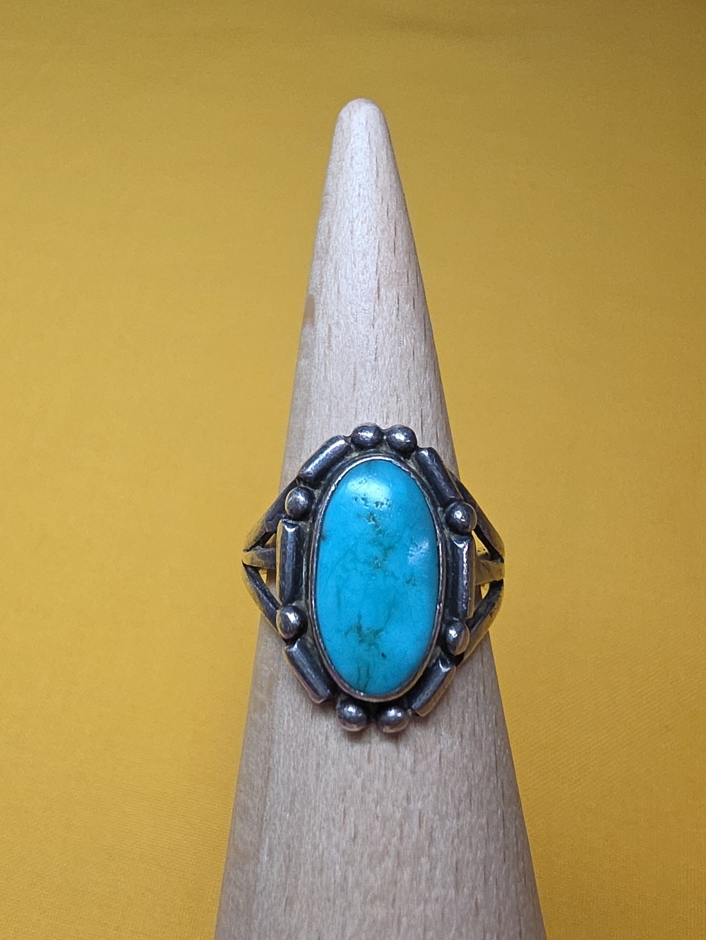 Vintage Navajo Sterling Silver Turquoise Ring Split Shank Sz 5.25 - 5.5